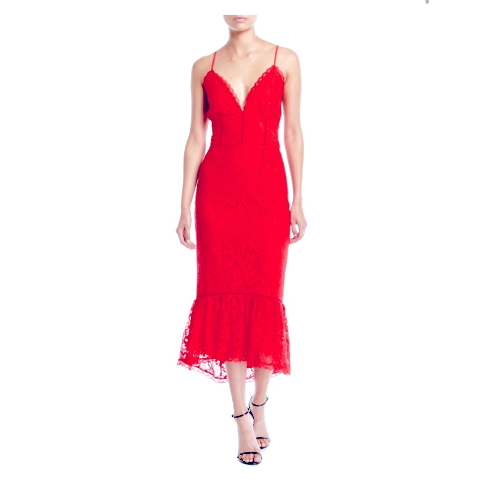 Lovers + Friends Red Lace MIDI Dress